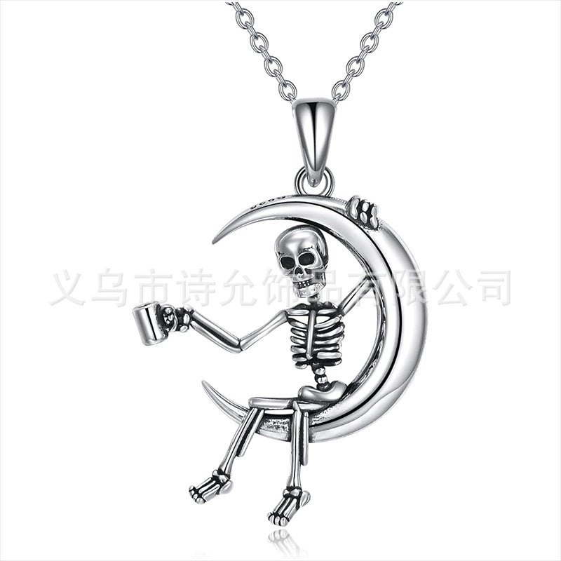 Wholesale Creative Moon Toast Skull Necklace Personalized Rock Guitar Pendant