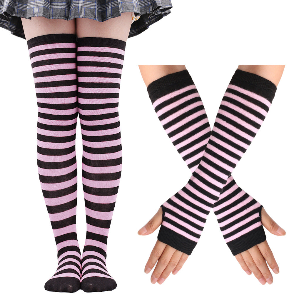 Wholesale Christmas Halloween High Striped Socks Gloves Set