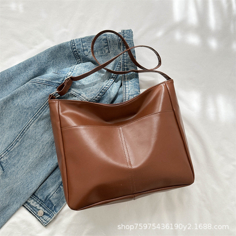 Wholesale PU Leather Solid Color Simple Casual Shoulder Crossbody Tote Bag