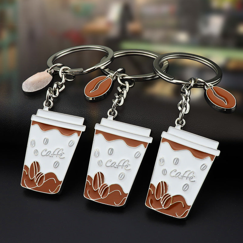 Wholesale Creative Coffee Cup Flat Metal Keychain