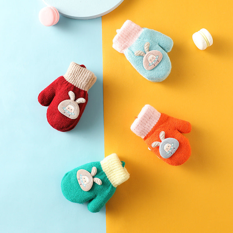 Wholesale Children's Autumn and Winter Double Layer Velvet Thickened Warm Cute Cartoon Gloves