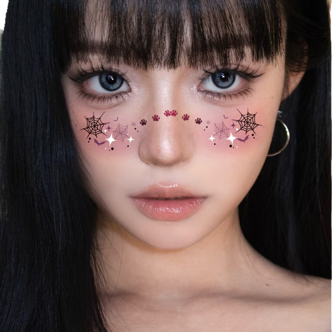 Wholesale 10pcs/pack New Halloween Makeup Face Stickers, Cute Ghost Makeup Tattoo Stickers, Photography Props Stickers, Waterproof and Sweat-Proof