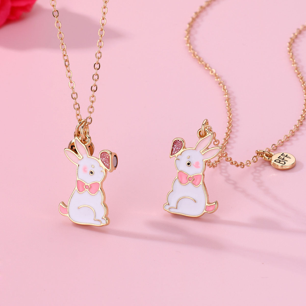Wholesale Easter BFF Good Friend Alloy Dripping Oil Cute Rabbit Magnetic Pendant Necklace