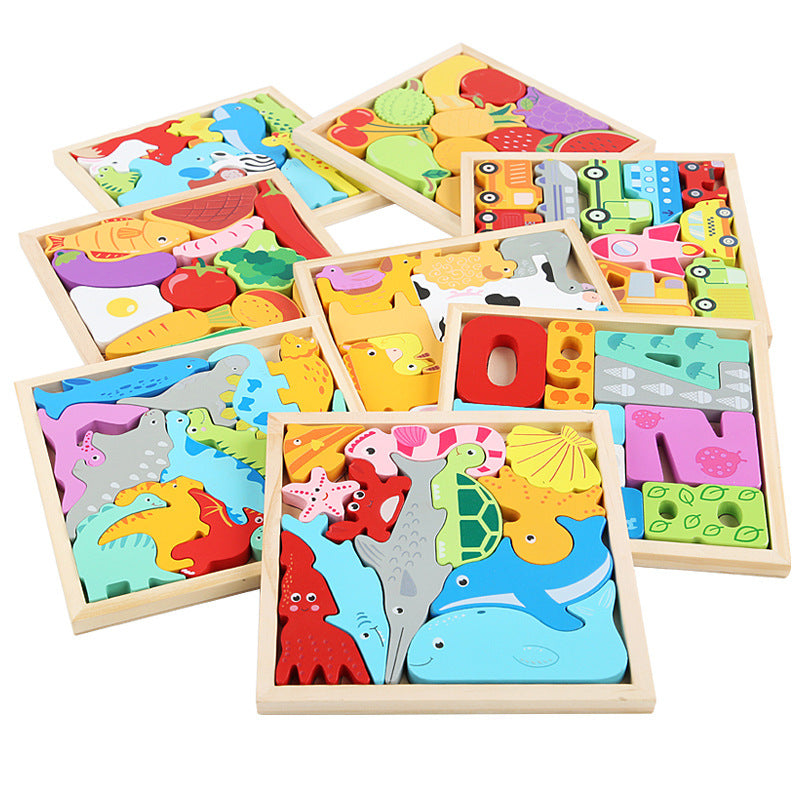 Wholesale Cartoon Animals Three-dimensional Wooden Fruits and Vegetables Transportation Puzzle Puzzle Board