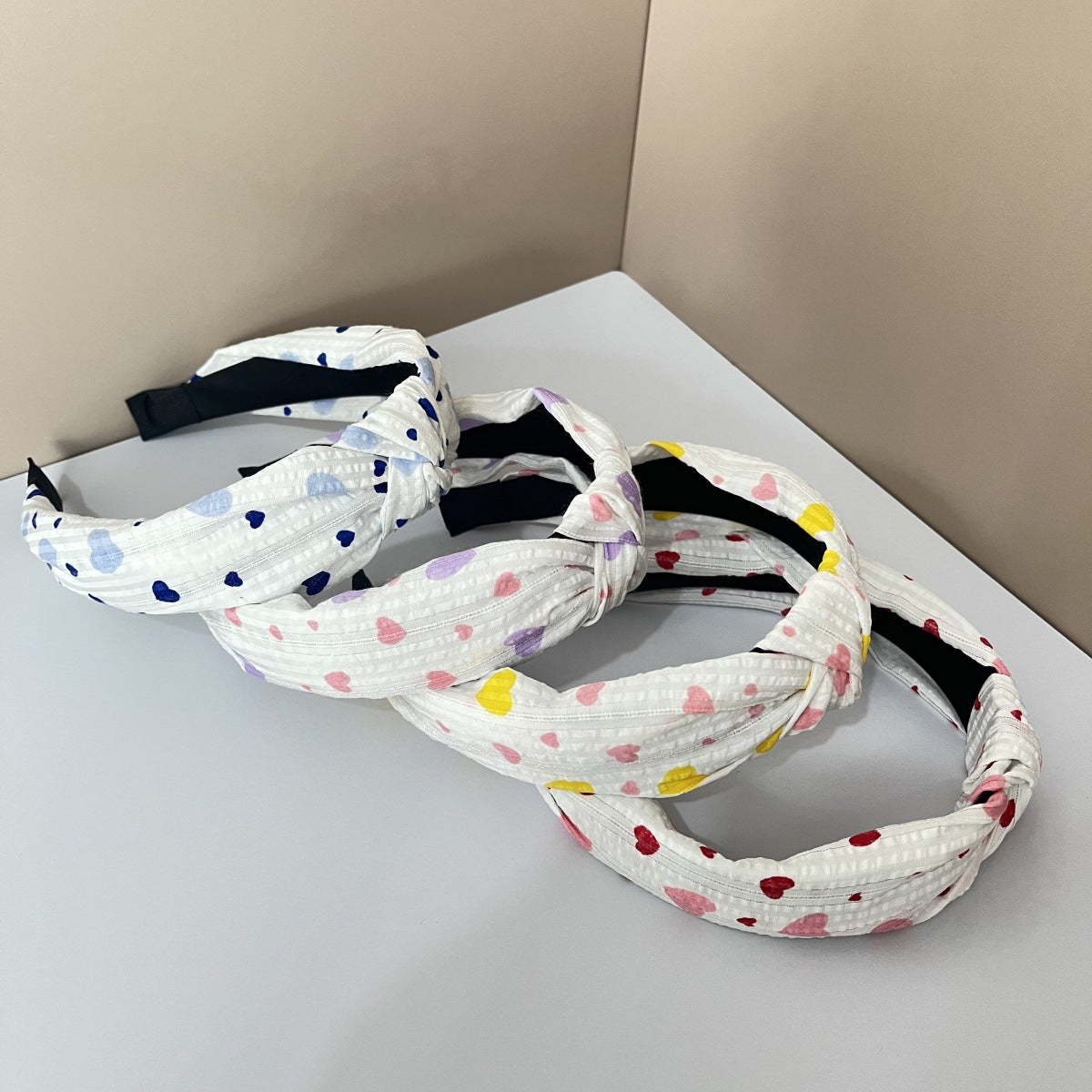 Wholesale Fabric Pure Flower Fruit Lemon Orange Cherry Wide Edge Knotted Headband Combination 4Pcs