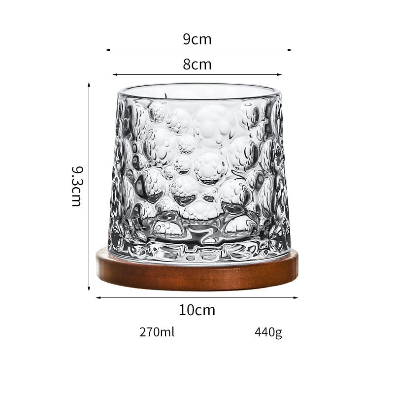 Wholesale Haisman thickened color glass creative rotating whiskey glass hand painted rotating cup with wooden tray decompression Cup