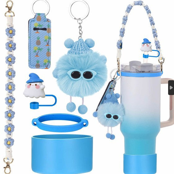 Wholesale Plush pendant butterfly straw hat cup sleeve cup chain accessories