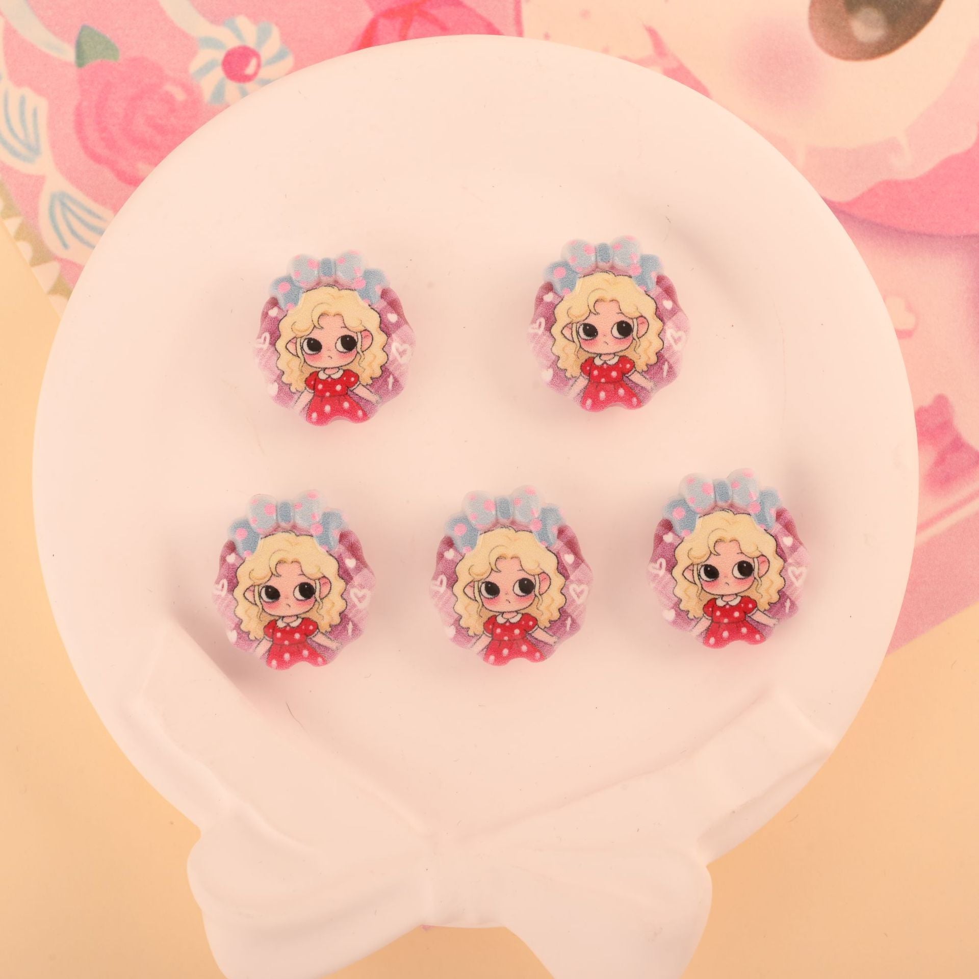 Wholesale 10pcs Acrylic pink beaded spray paint printing design OLY Exclusive