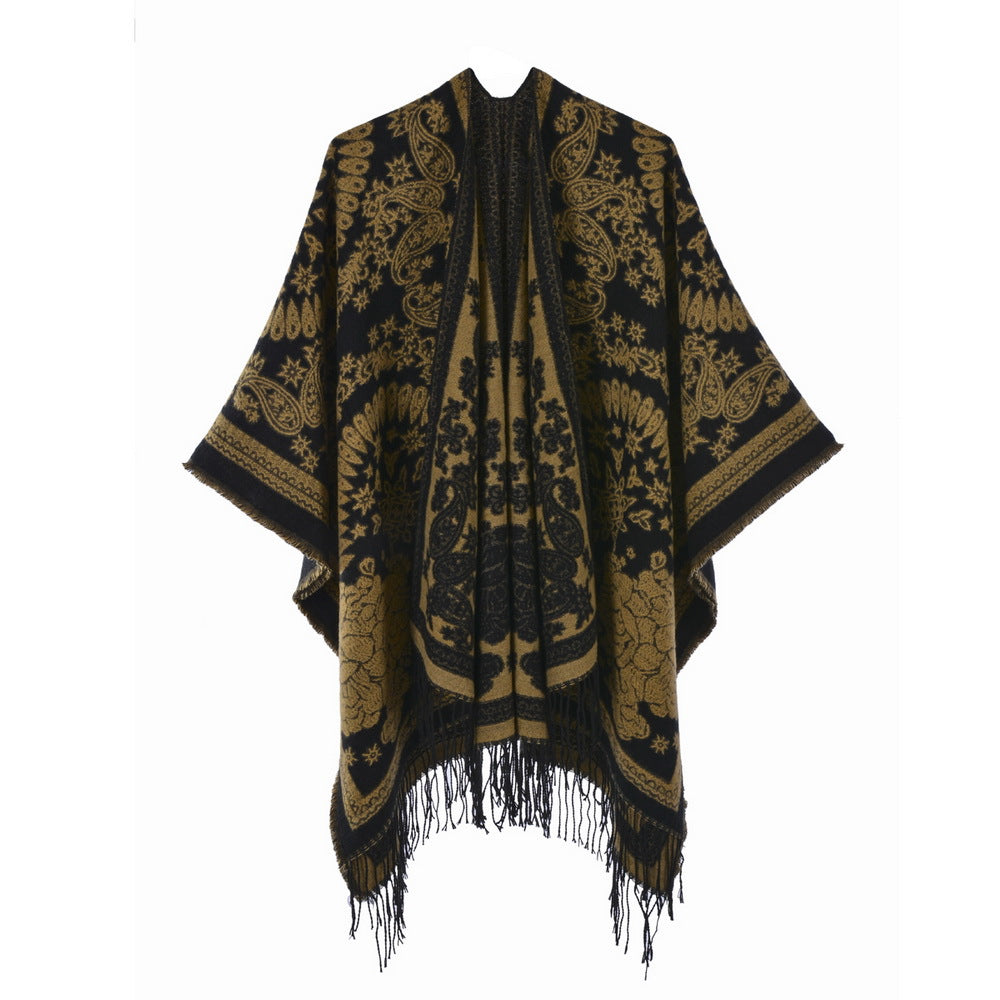 Wholesale Retro Ethnic Style Shawl with Split Open Cape Scarf