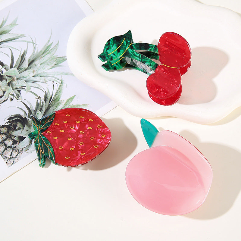 Wholesale Sweet Fruit Large Shark Hair Clip PVC Material Pink Women S Boutique Hair Accessory