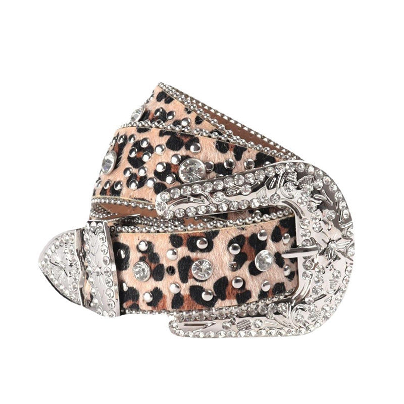 Wholesale Punk Leopard Print Rhinestone Belt