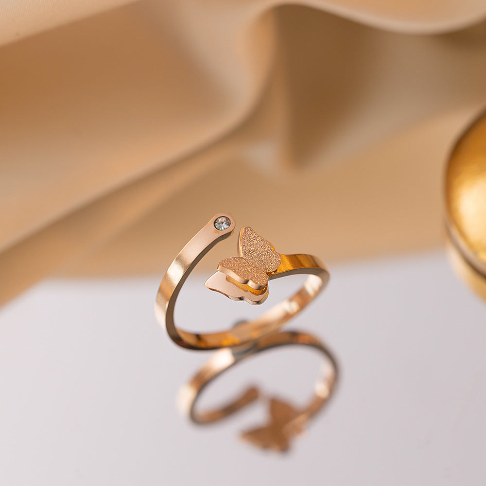 Wholesale Non Fading Titanium Steel Butterfly Combination Temperament Fashionable and Versatile Butterfly High-end Rings