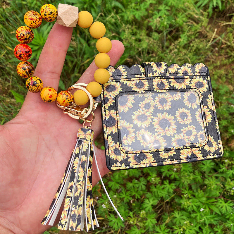 Wholesale Colorful Beads PU Leopard Snake Print Coin Purse Keychain