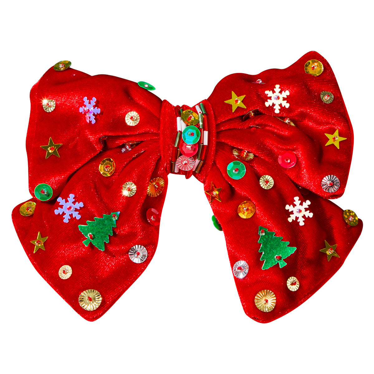Wholesale Christmas Flannel Bow Spring Clip Hand-sewn Stars Snowflakes Christmas Tree Hair Clip