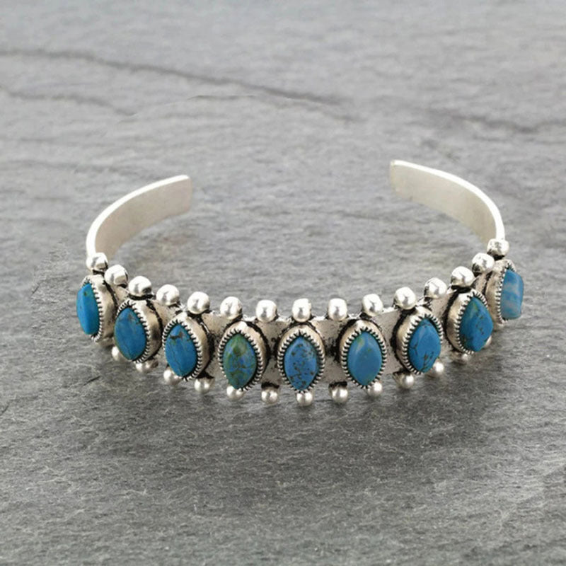 Wholesale Bohemian Vintage Natural Turquoise Open Bracelet