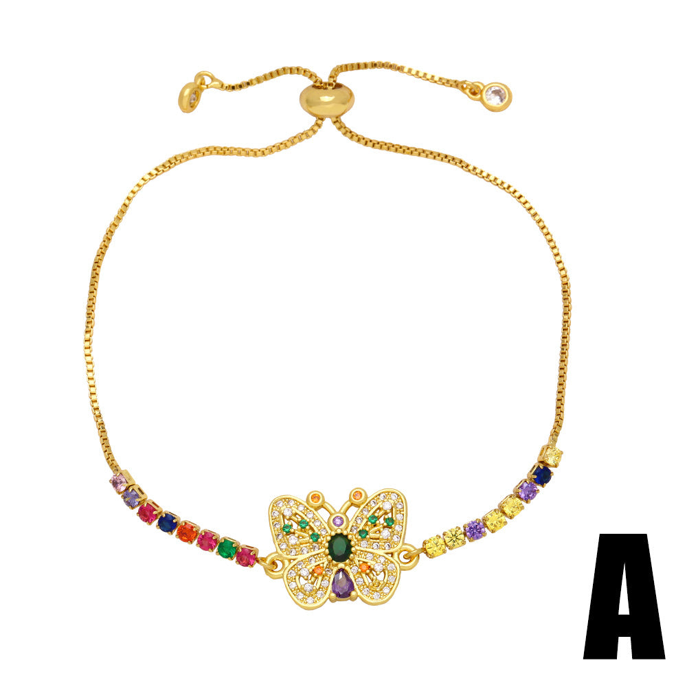 Wholesale Colored Diamond Butterfly Heart Copper Bracelet