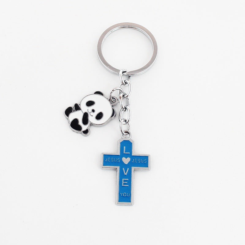Wholesale Christmas Rainbow Cross Zinc Alloy Keychain