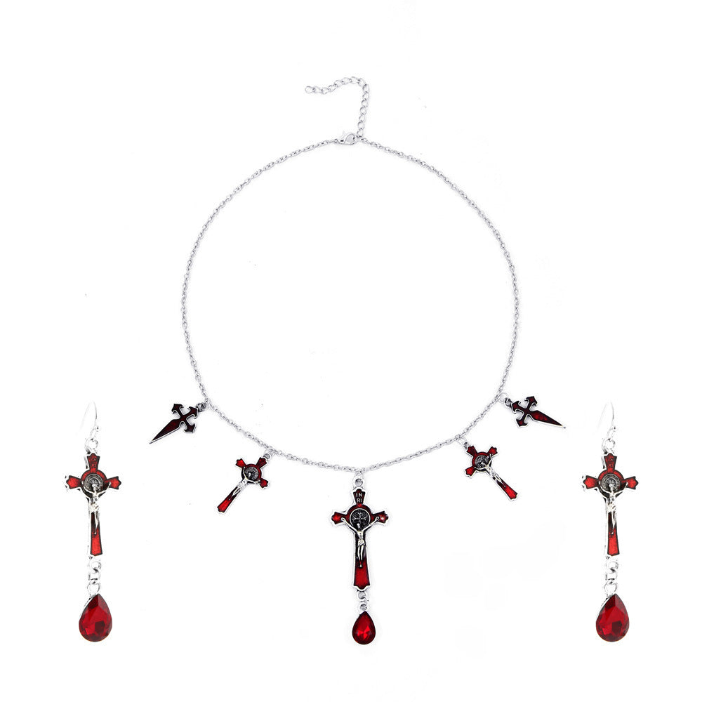 Wholesale Halloween bat jewelry suit Gothic retro exaggerated black bat necklace earrings suit holiday gift