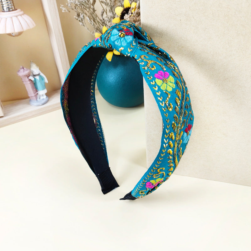 Wholesale Ethnic Style Embroidery Knot Fabric Hair Hoops