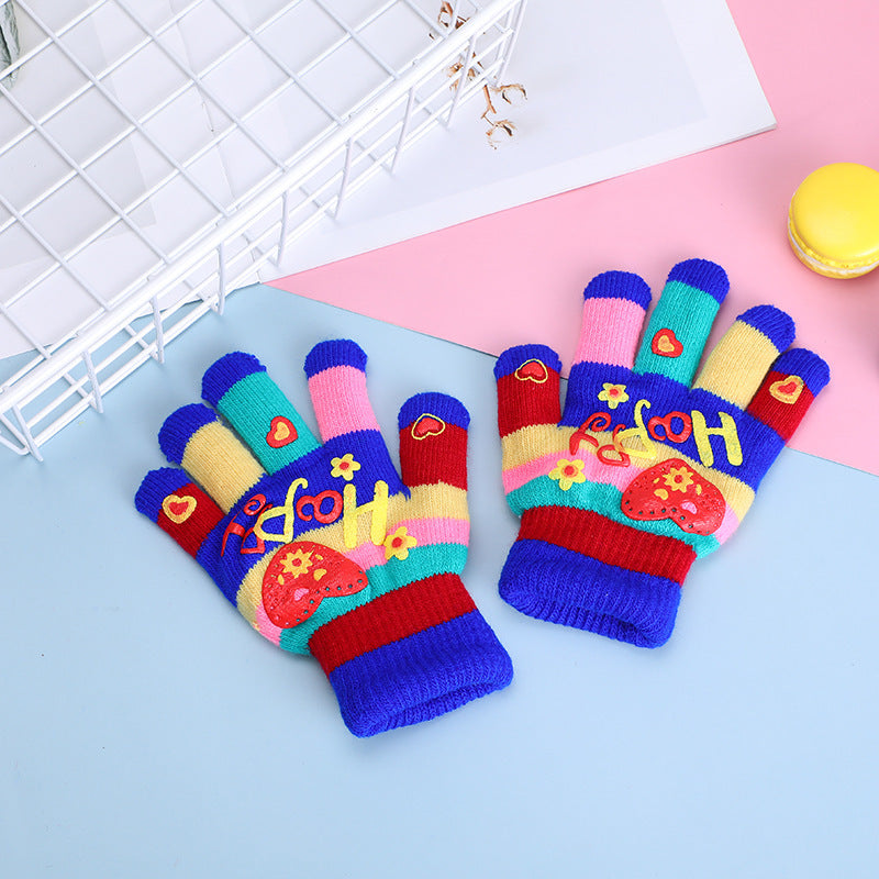 Wholesale Cute Love Double Layer Thickened Children's Wool Gloves