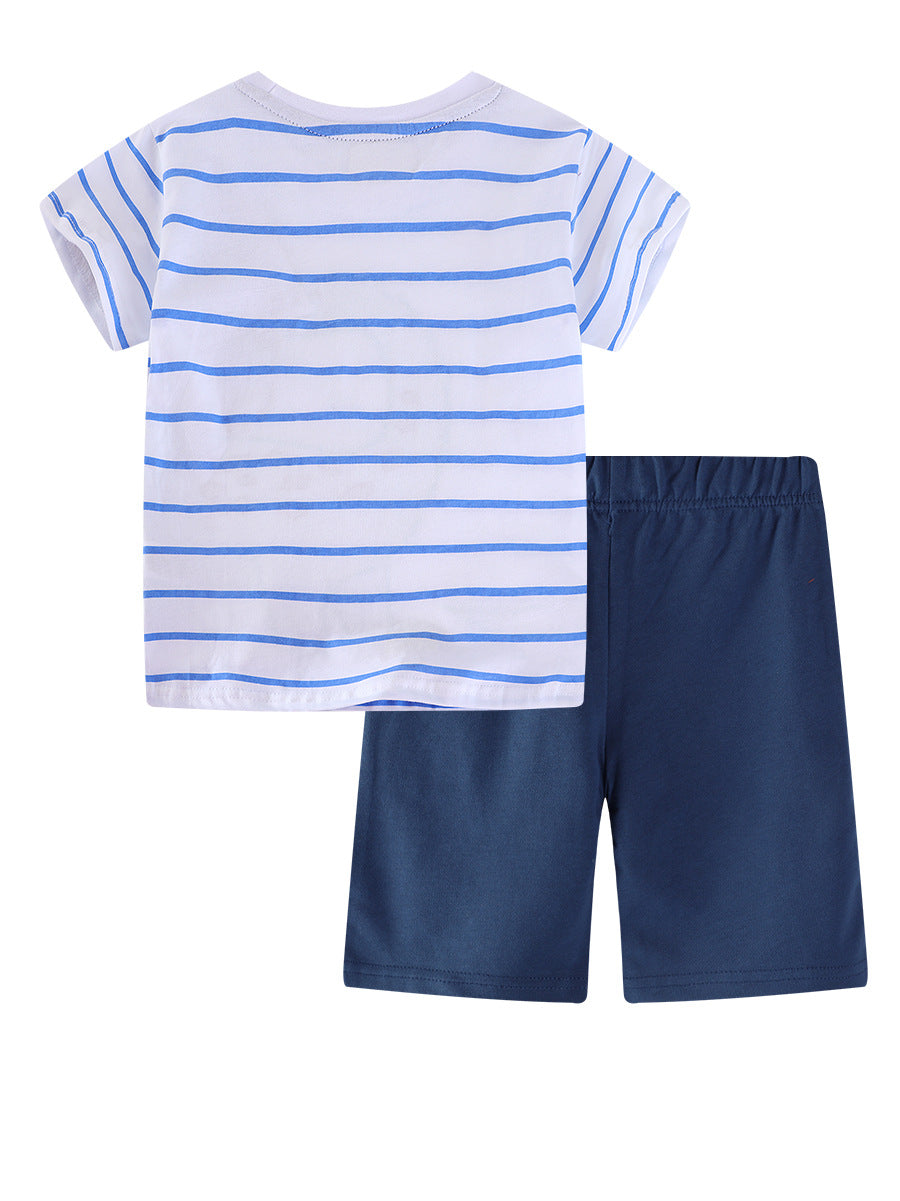 Wholesale Boys Summer Shorts Set With Dinosaur Embroidery European American Style Two Piece Outfit For Kids Ages 3 8 Fashion Resale