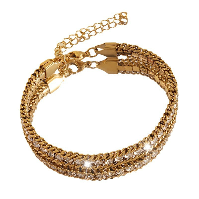 Wholesale Three layer color diamond titanium steel bracelet
