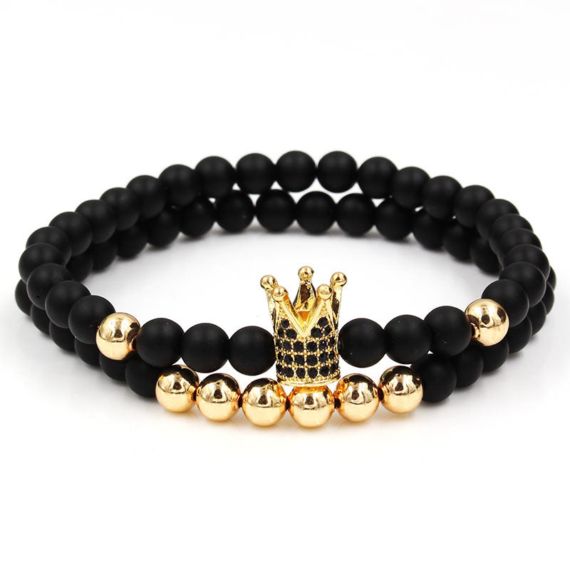 Wholesale Black Matte Stone Lava Stone Zircon Crown Bracelet