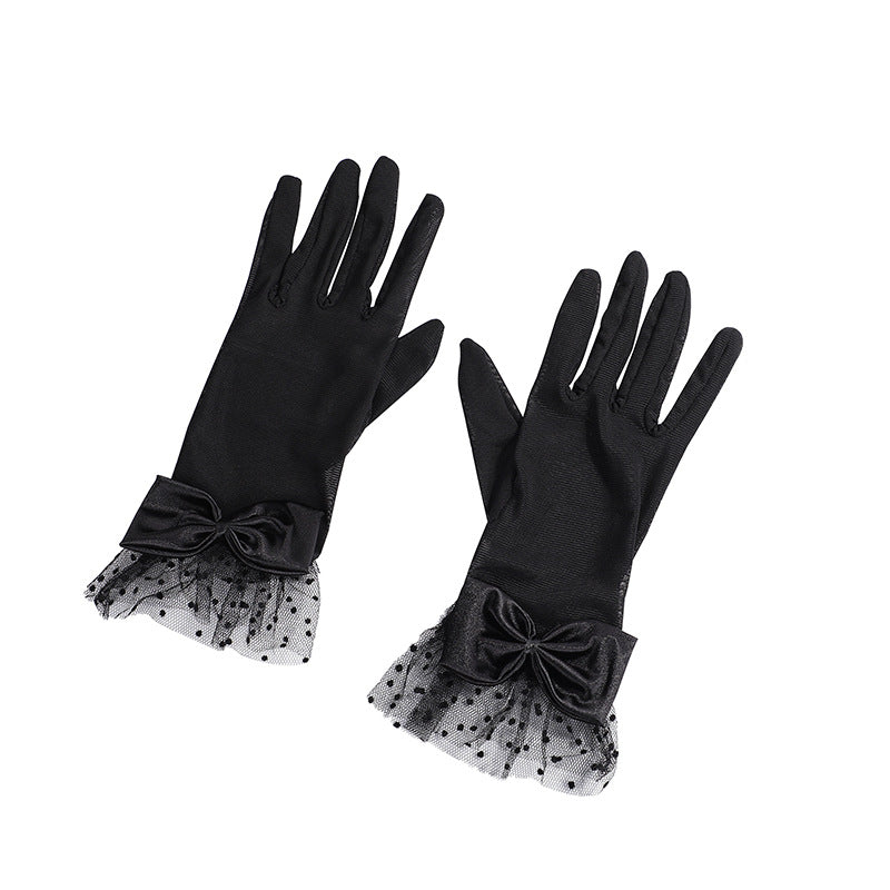 Wholesale Polka dot mesh black lace bow gloves