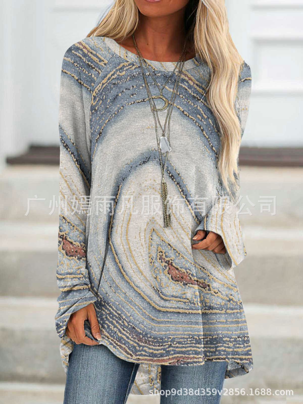 Wholesale Printed Round Neck Western Style Raglan Sleeve Loose T-Shirt
