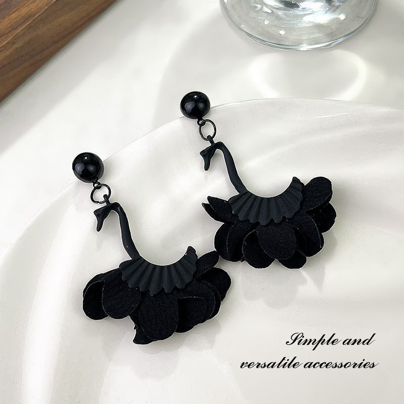 Wholesale Retro Exaggerated Black Swan Earrings
