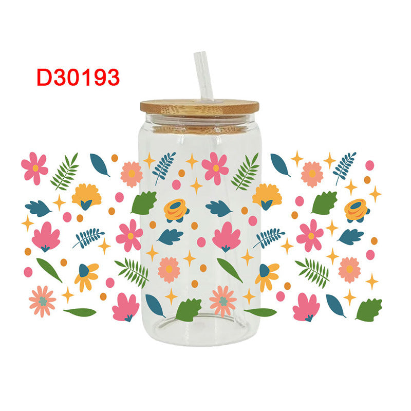 Wholesale colorful flowers 16oz Cup UV DTF Wraps