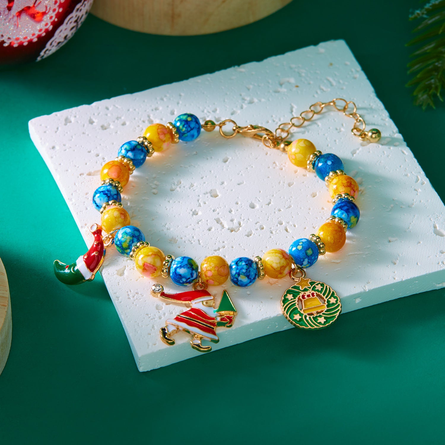 Wholesale Christmas  Pendant Colorful Round Bead Bracelet