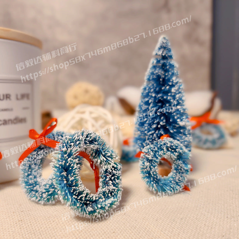 Wholesale  5pcs sisal silk Garland Christmas mini wreath blue green snow decoration