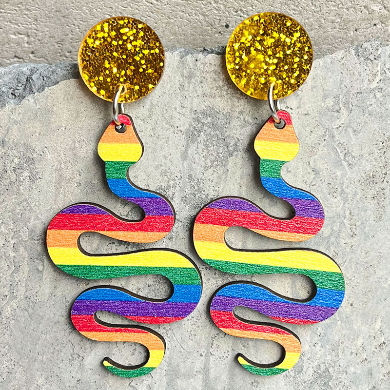 Wholesale 2 pairs/pack Rainbow Wooden Shiny Acrylic Earrings
