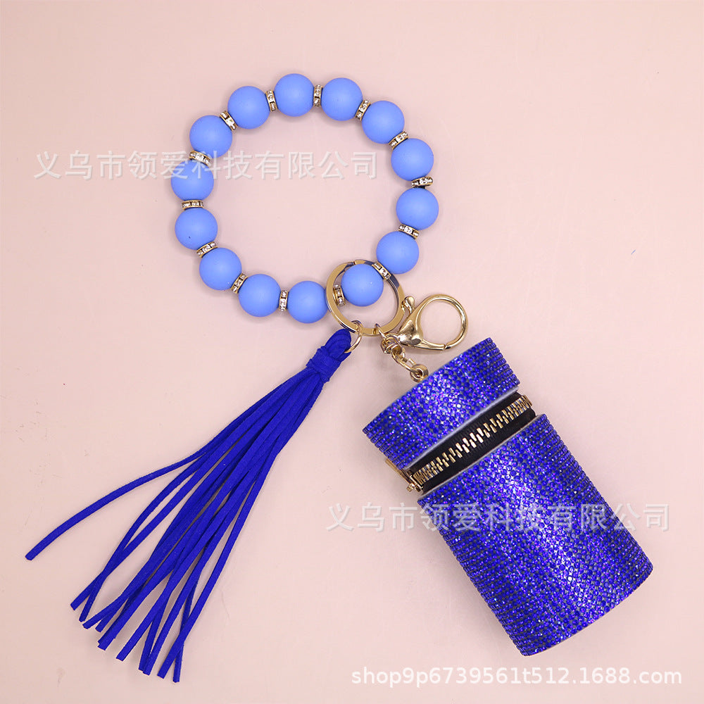 Wholesale New Lipstick Bag Silicone Wrist Bracelet Diamond Ring Beaded Pendant Keychain