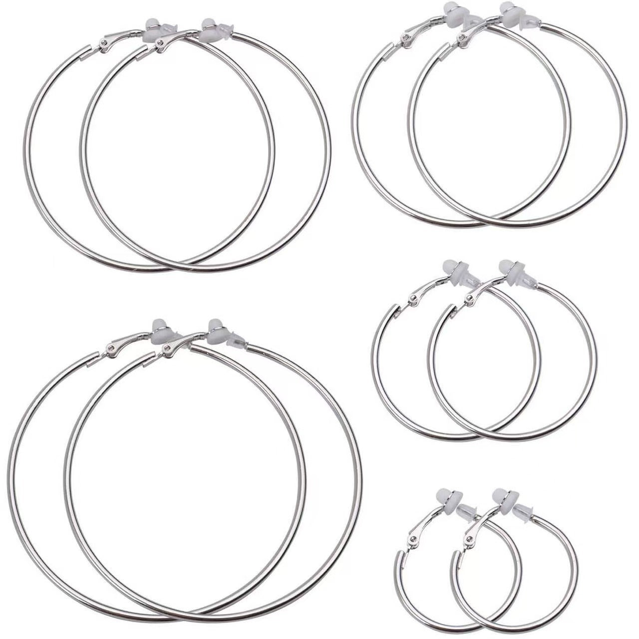 Wholesale Silver 5cm large hoop earrings for non-pierced ears