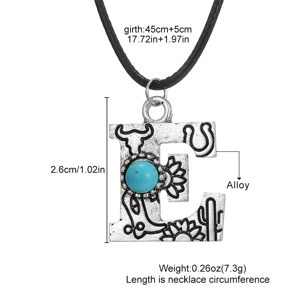 Wholesale English letter necklace western style cactus sunflower turquoise chain