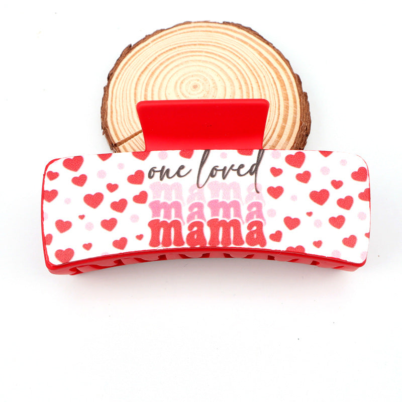 Wholesale Mother's Day Retro Pink Love Leopard Print Plastic Hair Clips