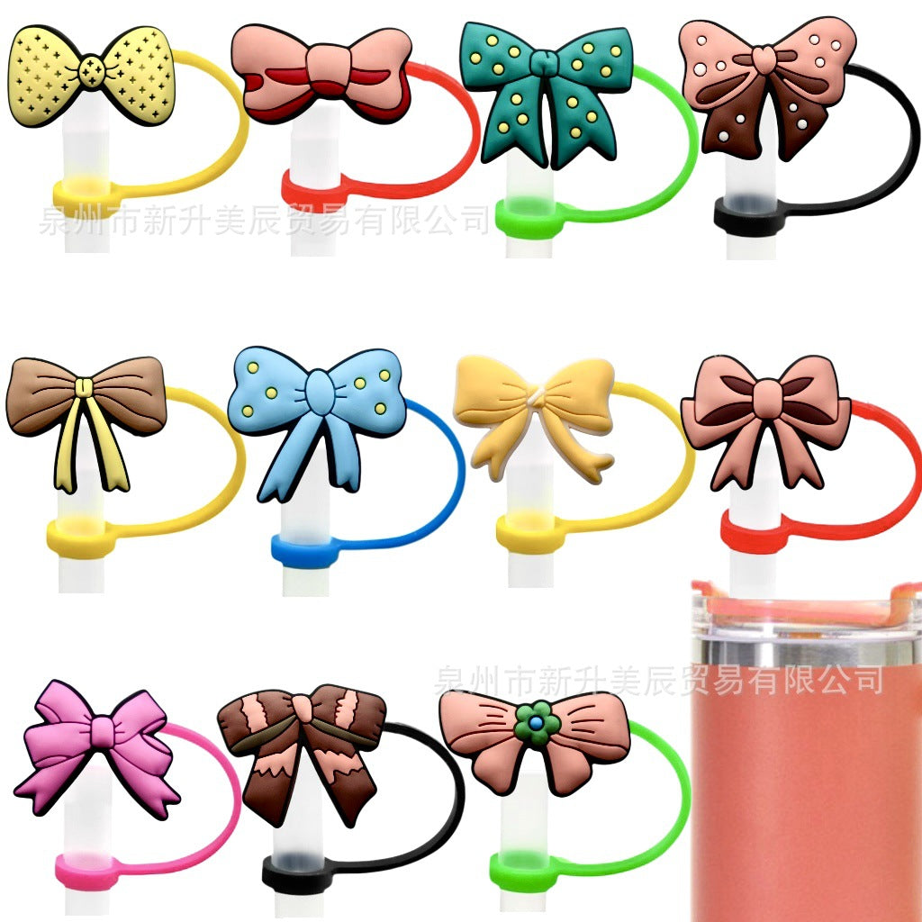 Wholesale 10pcs Bow Straw Cap Silicone Straw Tube Cap