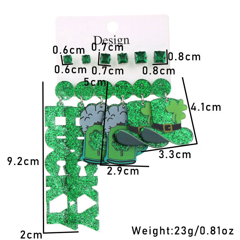 Wholesale Green shamrock St.  Patrick' s Day Acrylic Earrings