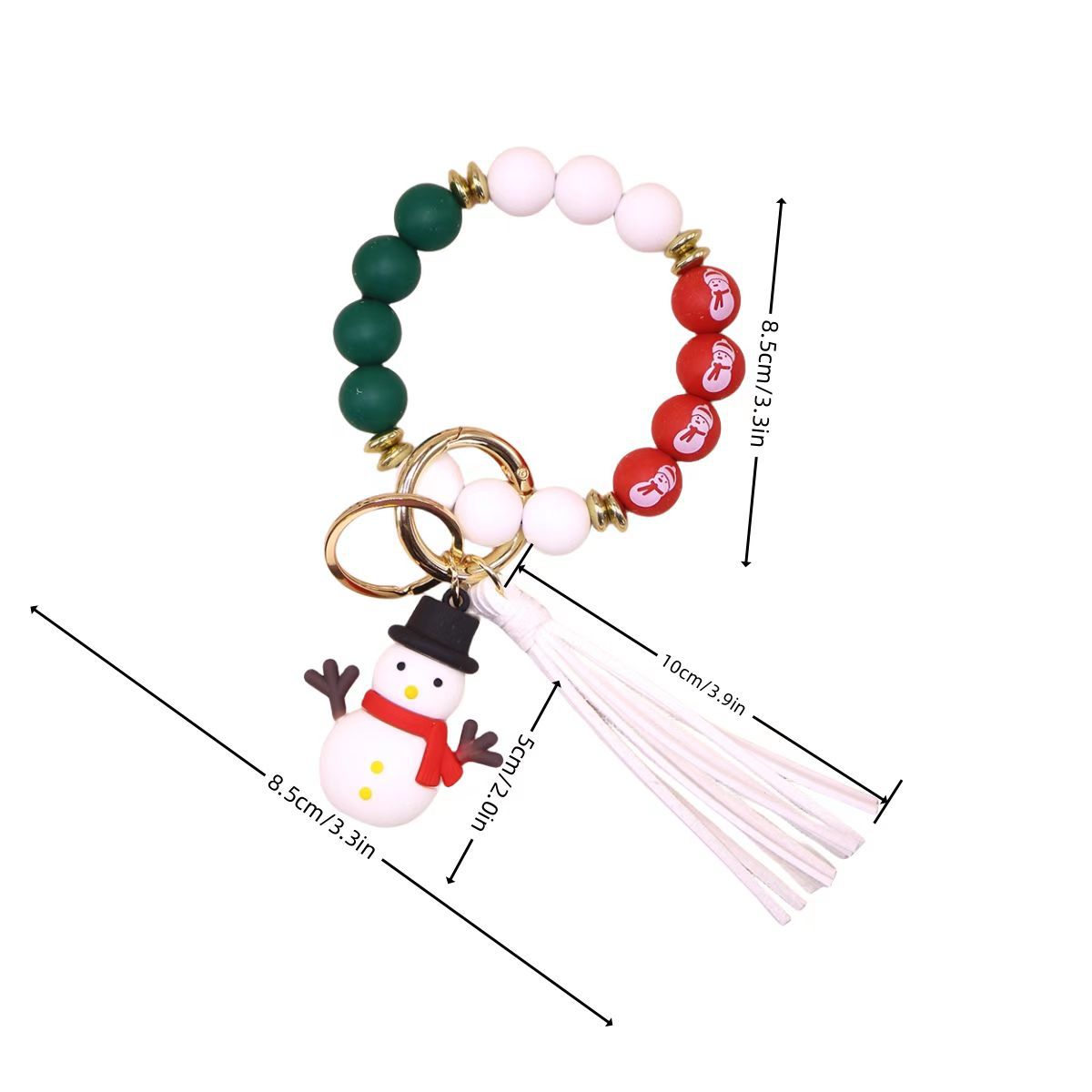 Wholesale 10PCS Silicone Christmas Elk Christmas Tree Beaded Wrist Keychain