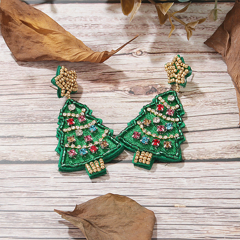 Wholesale Christmas Tree Style Rice Bead Earrings