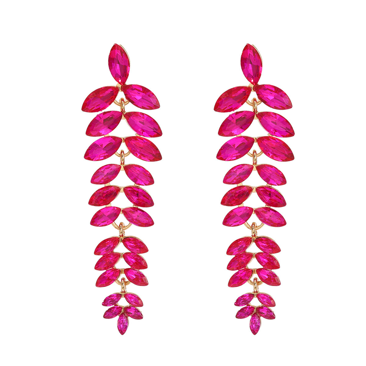 Wholesale Colored Diamond Full Diamond Long Leaf Earrings
