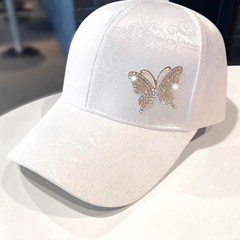 Wholesale Rhinestone lace pattern butterfly fashionable all-match sun protection baseball hat