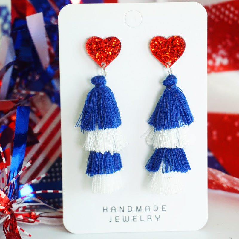 Wholesale Independence Day Festive Atmosphere Tassel Love Sports Cheerleading Earrings