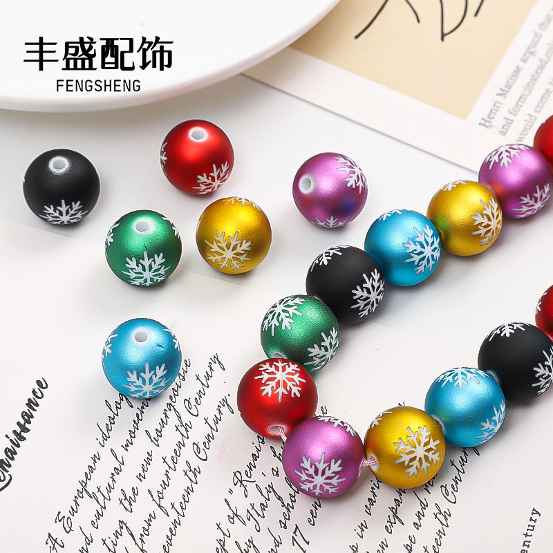Wholesale Random 100pcs/pack   Acrylic frosted textured paint snowflake Christmas colored Acrylic Beads