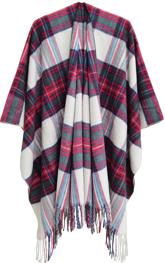 Wholesale Autumn and Winter Slit Cape Thickened Plaid Thorn Fringed Shawl