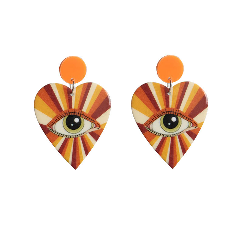 Wholesale 2 Pairs/Pack Heart Shape Eyes Rainbow Retro Disco Ball Acrylic Earrings
