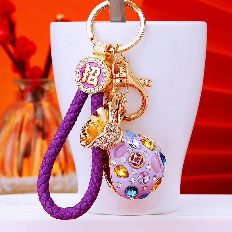 Wholesale Metal Pink Rhinestone Lucky Bag Keychain Chinese Style Car Key Accessory For Women Gift