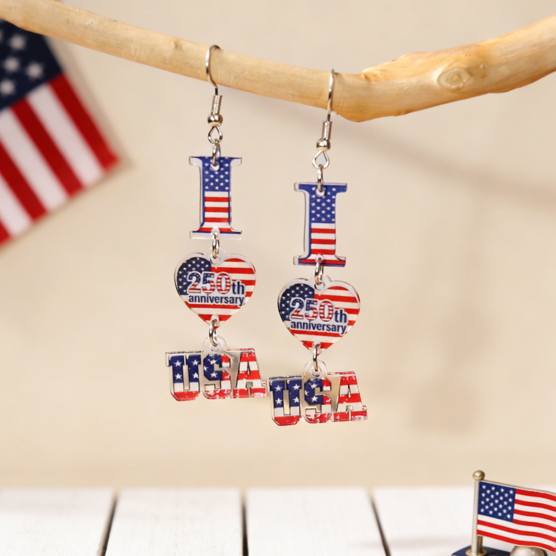 Wholesale Independence Day Anniversary Love Star Spangled Banner Acrylic Earrings